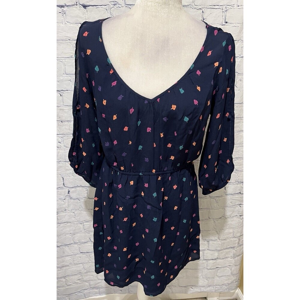 American Eagle Dress Womens Blue Fall Leaf Boho Peasant Colorful Leaves M